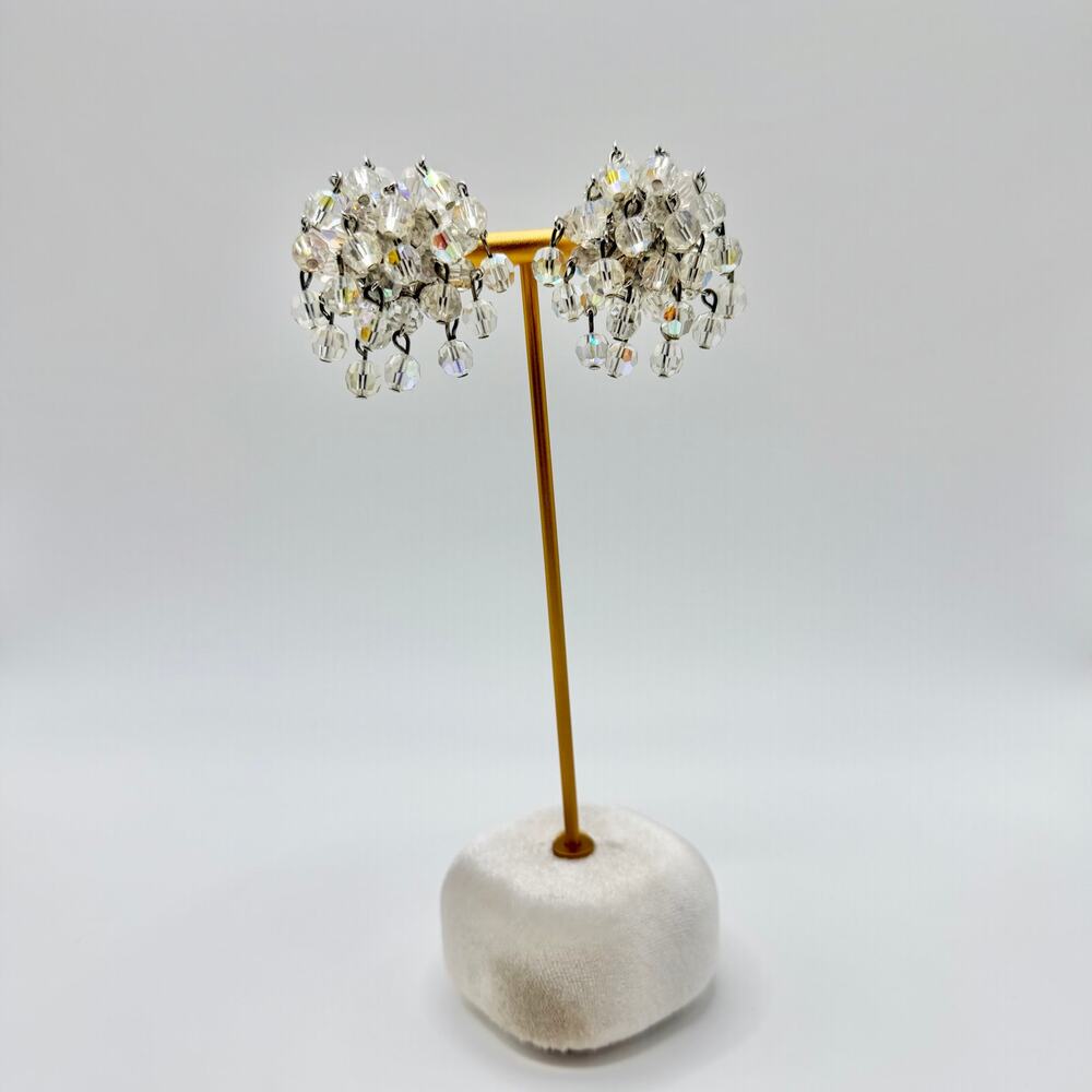 VTG VOGUE Rare Vintage 1960's Glass Crystal Aurora Borealis Waterfall Earrings